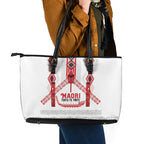 Toitu Te Tiriti Waitangi Leather Tote Bag White Wharenui House - Aussie Hoodie