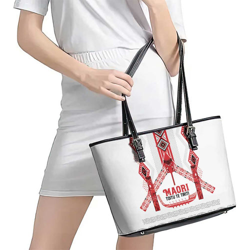 Toitu Te Tiriti Waitangi Leather Tote Bag White Wharenui House - Aussie Hoodie