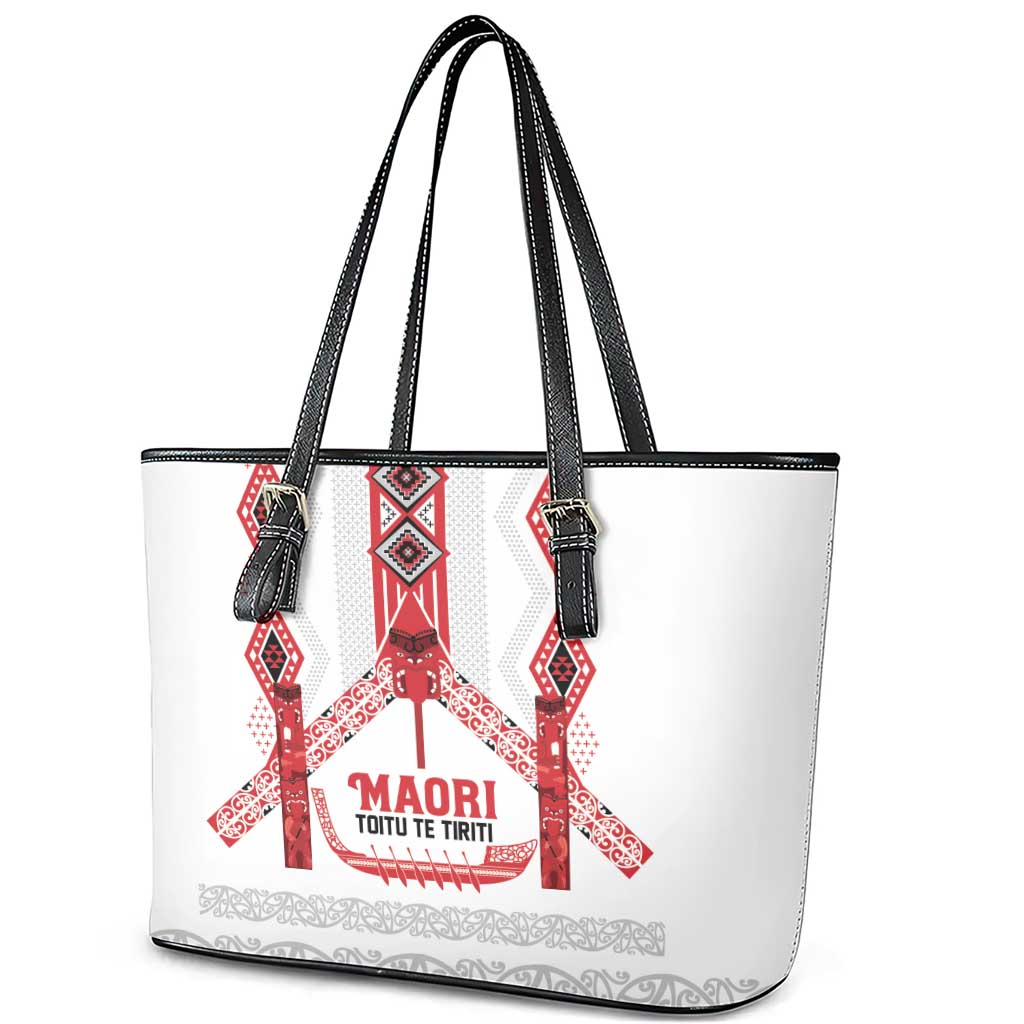 Toitu Te Tiriti Waitangi Leather Tote Bag White Wharenui House - Aussie Hoodie