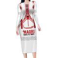 Toitu Te Tiriti Waitangi Long Sleeve Bodycon Dress White Wharenui House - Aussie Hoodie