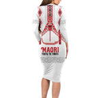 Toitu Te Tiriti Waitangi Long Sleeve Bodycon Dress White Wharenui House - Aussie Hoodie