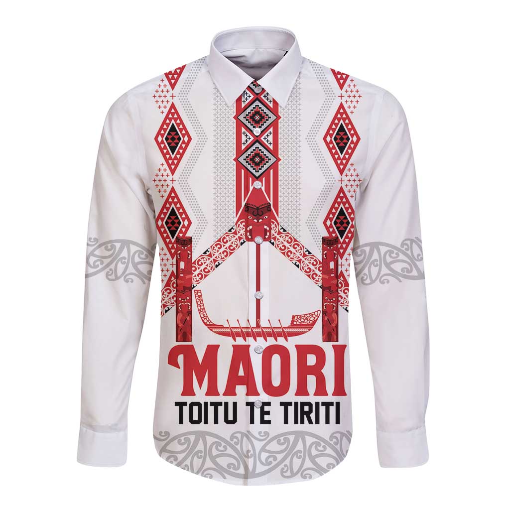 Toitu Te Tiriti Waitangi Long Sleeve Button Shirt White Wharenui House - Aussie Hoodie