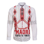Toitu Te Tiriti Waitangi Long Sleeve Button Shirt White Wharenui House - Aussie Hoodie
