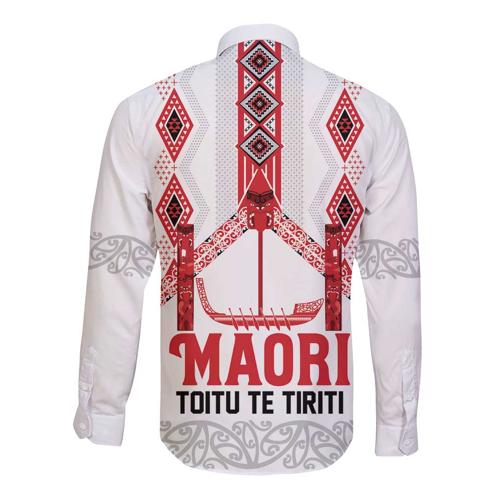 Toitu Te Tiriti Waitangi Long Sleeve Button Shirt White Wharenui House - Aussie Hoodie