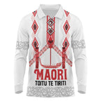 Toitu Te Tiriti Waitangi Long Sleeve Polo Shirt White Wharenui House - Aussie Hoodie