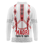 Toitu Te Tiriti Waitangi Long Sleeve Polo Shirt White Wharenui House - Aussie Hoodie