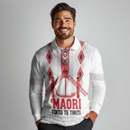 Toitu Te Tiriti Waitangi Long Sleeve Polo Shirt White Wharenui House - Aussie Hoodie