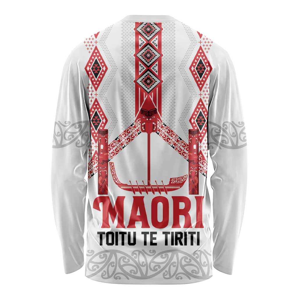 Toitu Te Tiriti Waitangi Long Sleeve Shirt White Wharenui House - Aussie Hoodie
