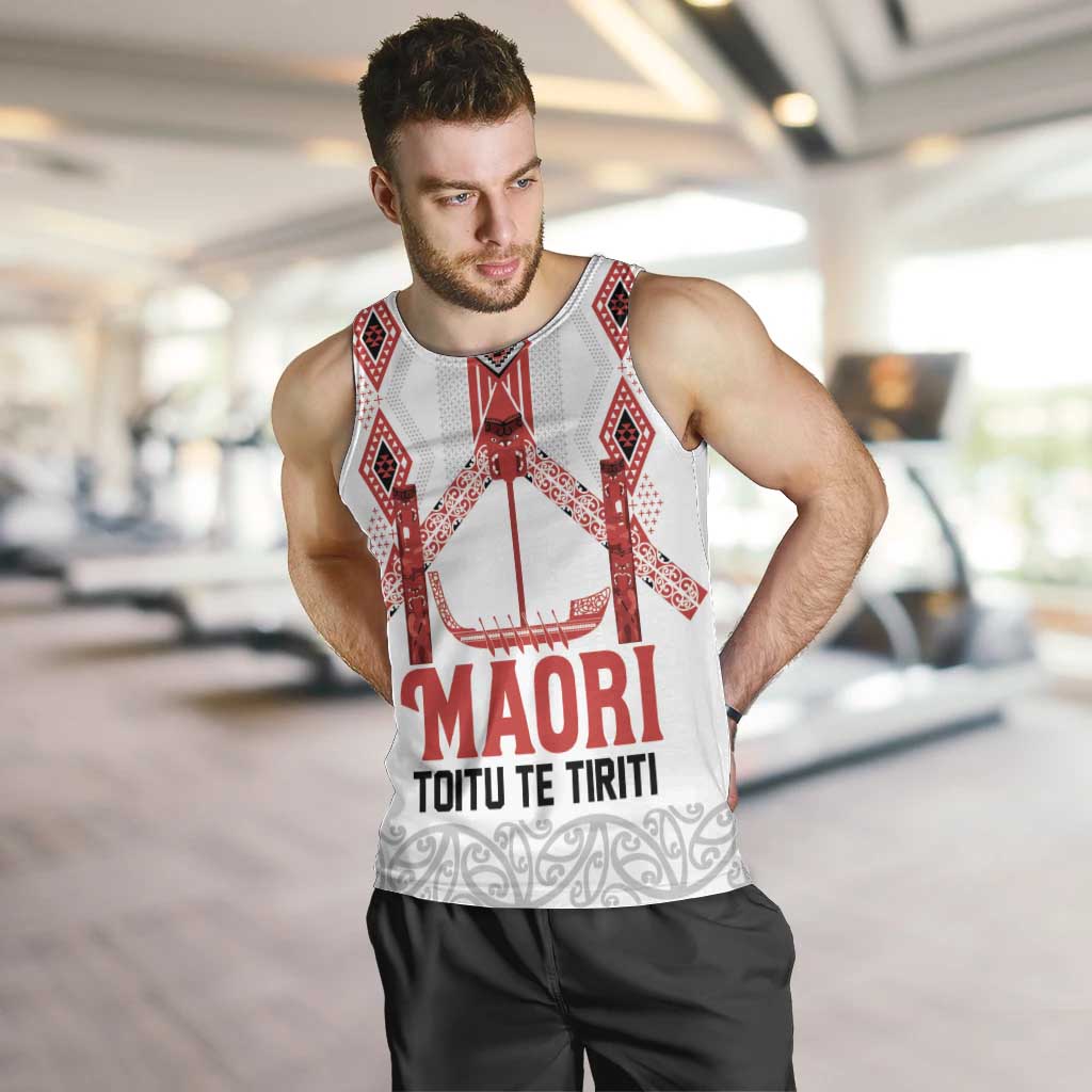 Toitu Te Tiriti Waitangi Men Tank Top White Wharenui House - Aussie Hoodie