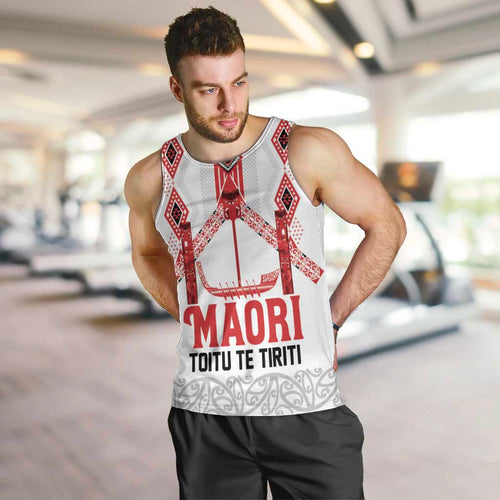 Toitu Te Tiriti Waitangi Men Tank Top White Wharenui House - Aussie Hoodie