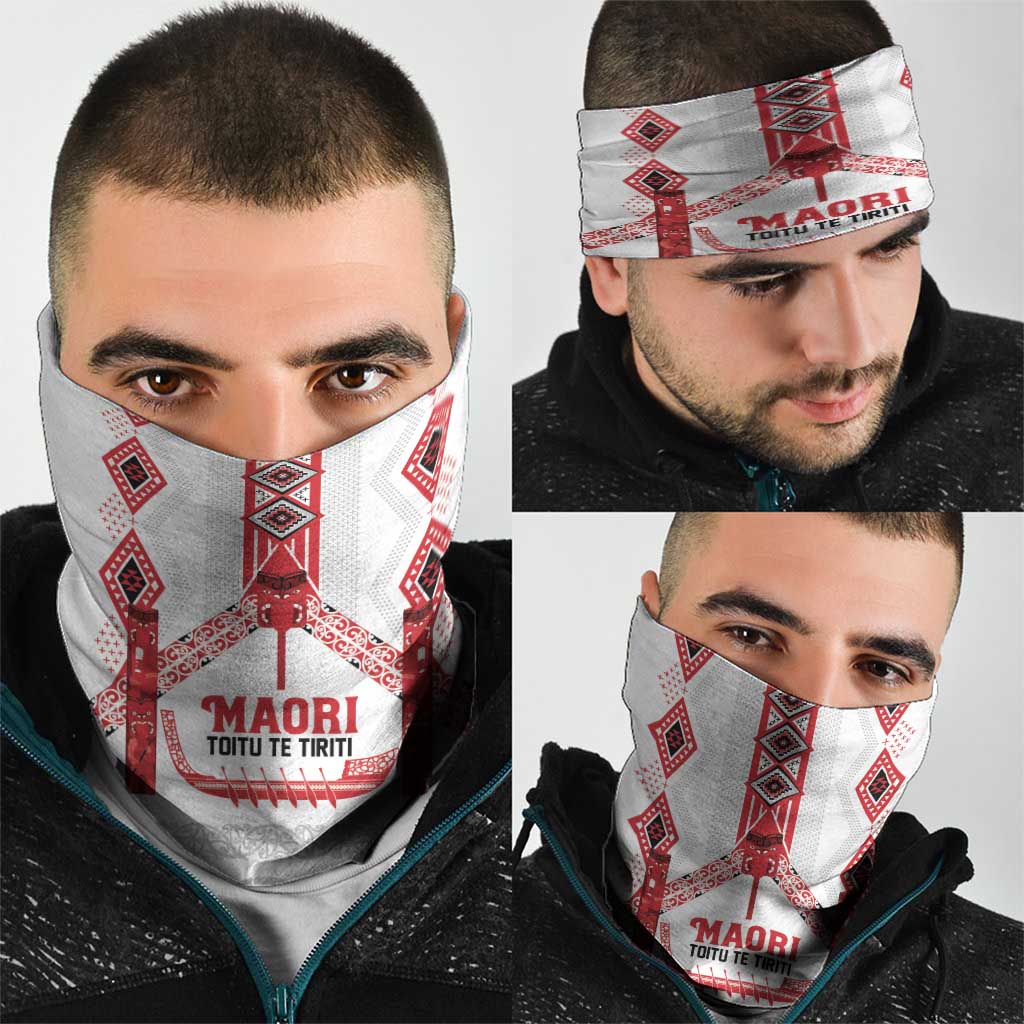Toitu Te Tiriti Waitangi Neck Gaiter White Wharenui House - Aussie Hoodie