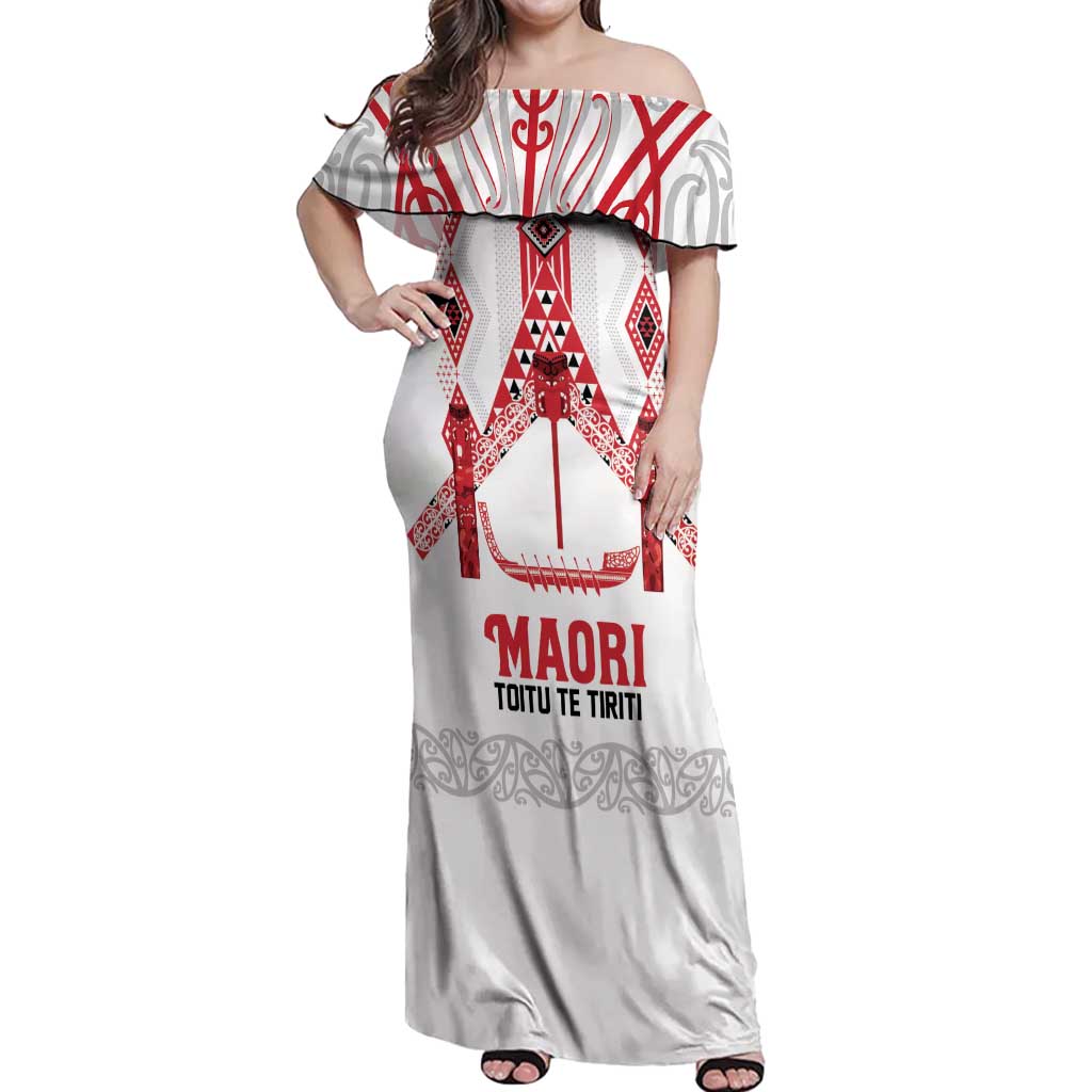 Toitu Te Tiriti Waitangi Off Shoulder Maxi Dress White Wharenui House - Aussie Hoodie
