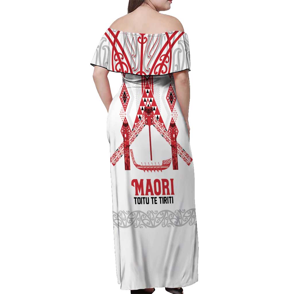 Toitu Te Tiriti Waitangi Off Shoulder Maxi Dress White Wharenui House - Aussie Hoodie