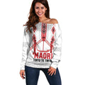 Toitu Te Tiriti Waitangi Off Shoulder Sweater White Wharenui House - Aussie Hoodie