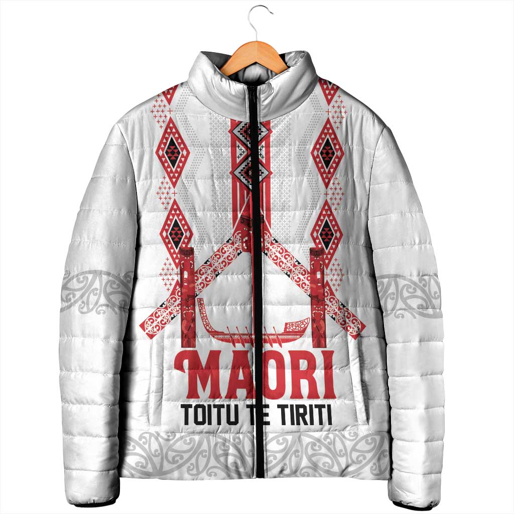 Toitu Te Tiriti Waitangi Padded Jacket White Wharenui House - Aussie Hoodie