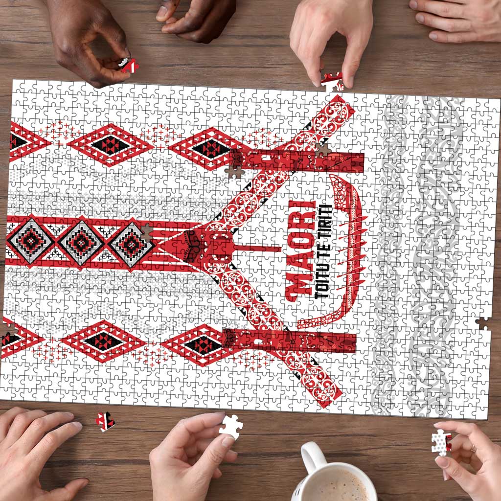 Toitu Te Tiriti Waitangi Puzzle White Wharenui House - Aussie Hoodie