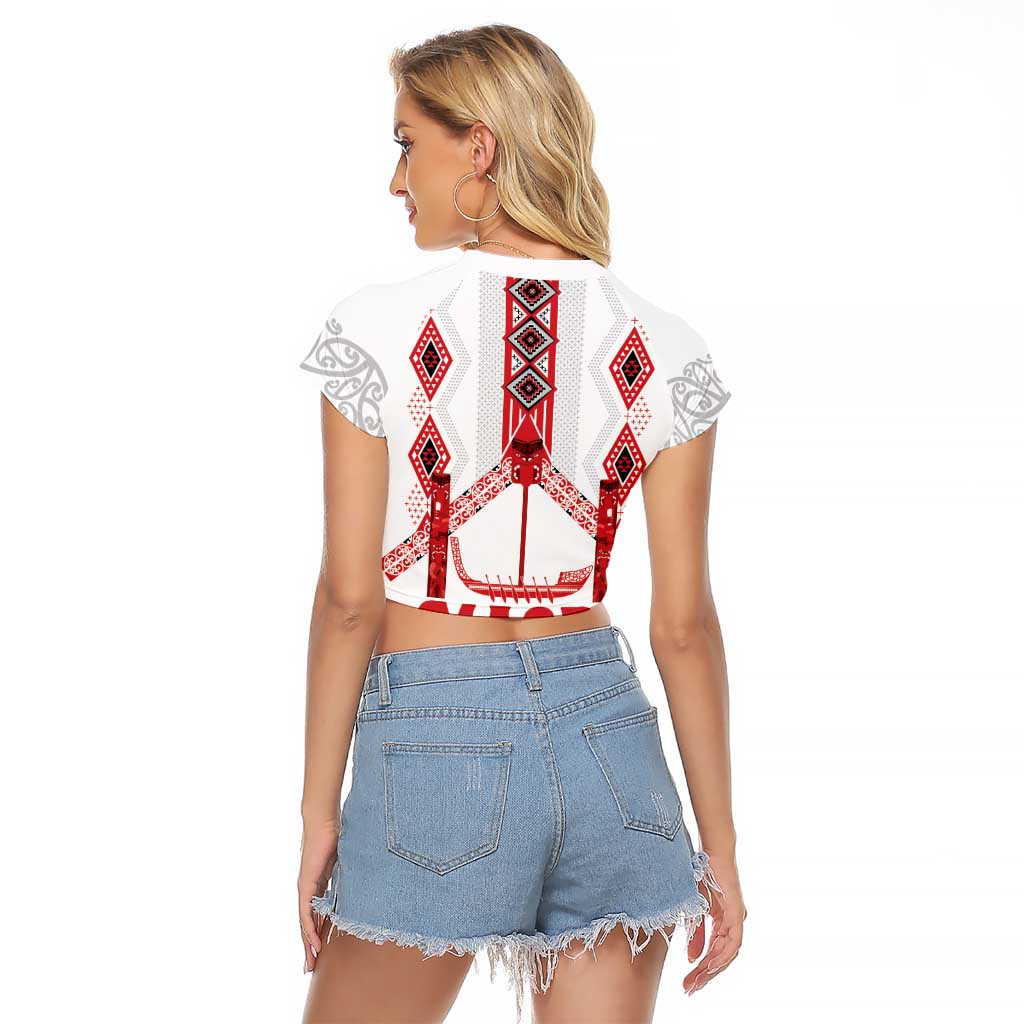 Toitu Te Tiriti Waitangi Raglan Cropped T Shirt White Wharenui House - Aussie Hoodie