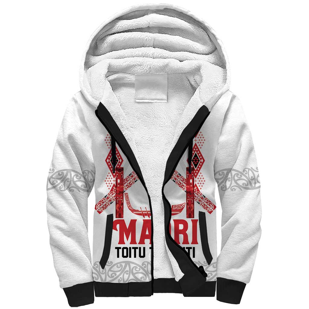 Toitu Te Tiriti Waitangi Sherpa Hoodie White Wharenui House - Aussie Hoodie