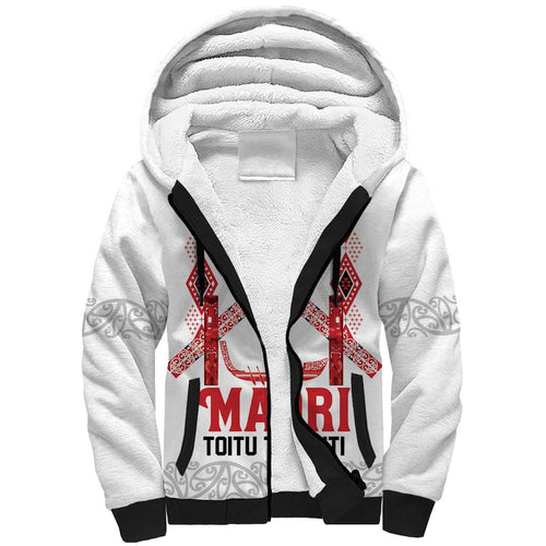 Toitu Te Tiriti Waitangi Sherpa Hoodie White Wharenui House - Aussie Hoodie
