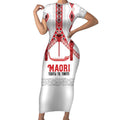 Toitu Te Tiriti Waitangi Short Sleeve Bodycon Dress White Wharenui House - Aussie Hoodie