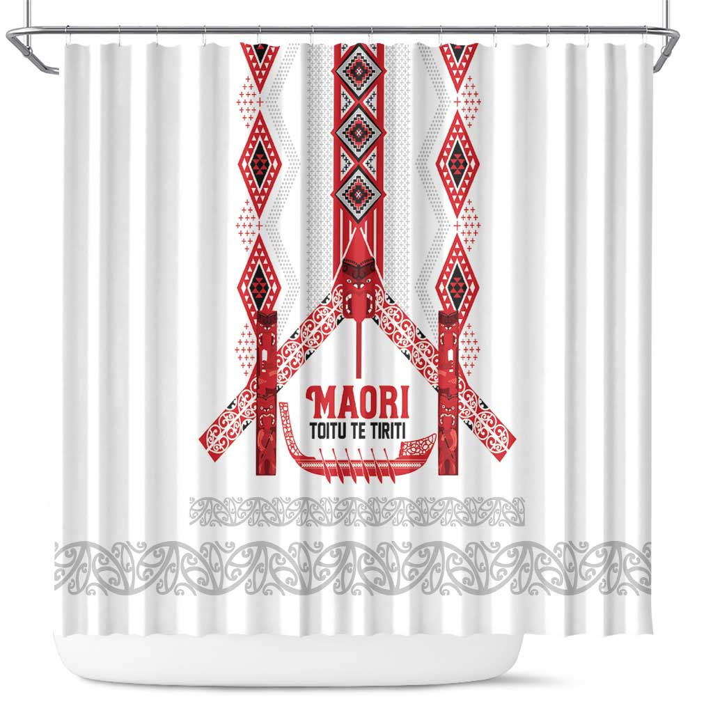 Toitu Te Tiriti Waitangi Shower Curtain White Wharenui House - Aussie Hoodie