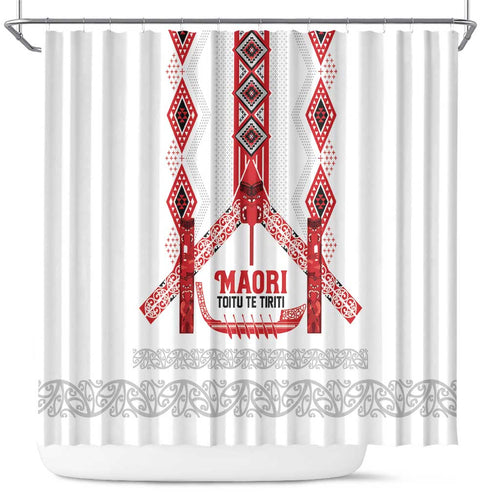 Toitu Te Tiriti Waitangi Shower Curtain White Wharenui House - Aussie Hoodie