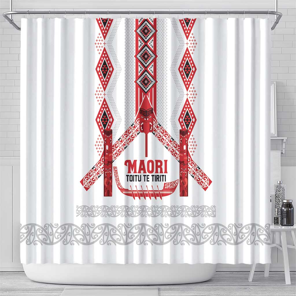 Toitu Te Tiriti Waitangi Shower Curtain White Wharenui House - Aussie Hoodie