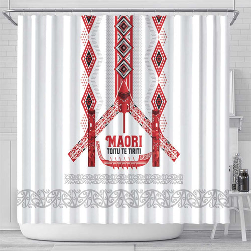 Toitu Te Tiriti Waitangi Shower Curtain White Wharenui House - Aussie Hoodie