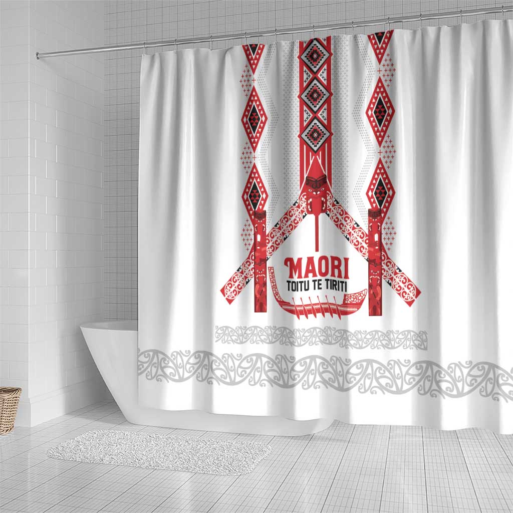 Toitu Te Tiriti Waitangi Shower Curtain White Wharenui House - Aussie Hoodie