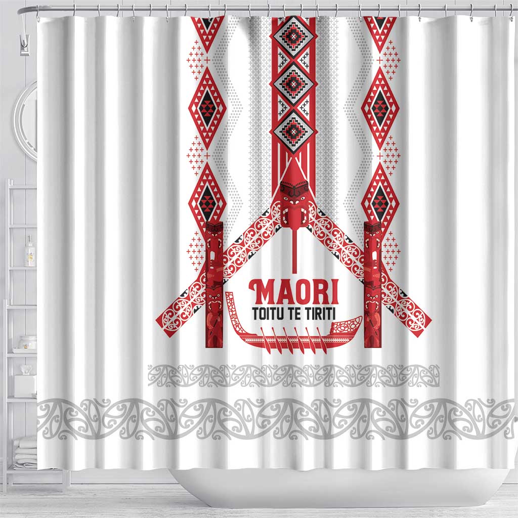Toitu Te Tiriti Waitangi Shower Curtain White Wharenui House - Aussie Hoodie