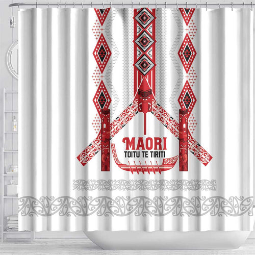 Toitu Te Tiriti Waitangi Shower Curtain White Wharenui House - Aussie Hoodie