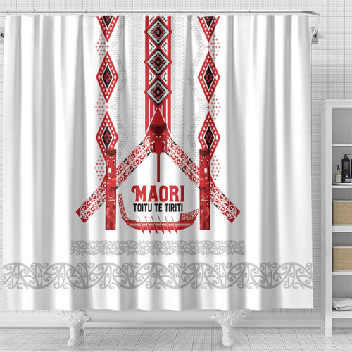 Toitu Te Tiriti Waitangi Shower Curtain White Wharenui House - Aussie Hoodie