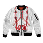 Toitu Te Tiriti Waitangi Sleeve Zip Bomber Jacket White Wharenui House - Aussie Hoodie