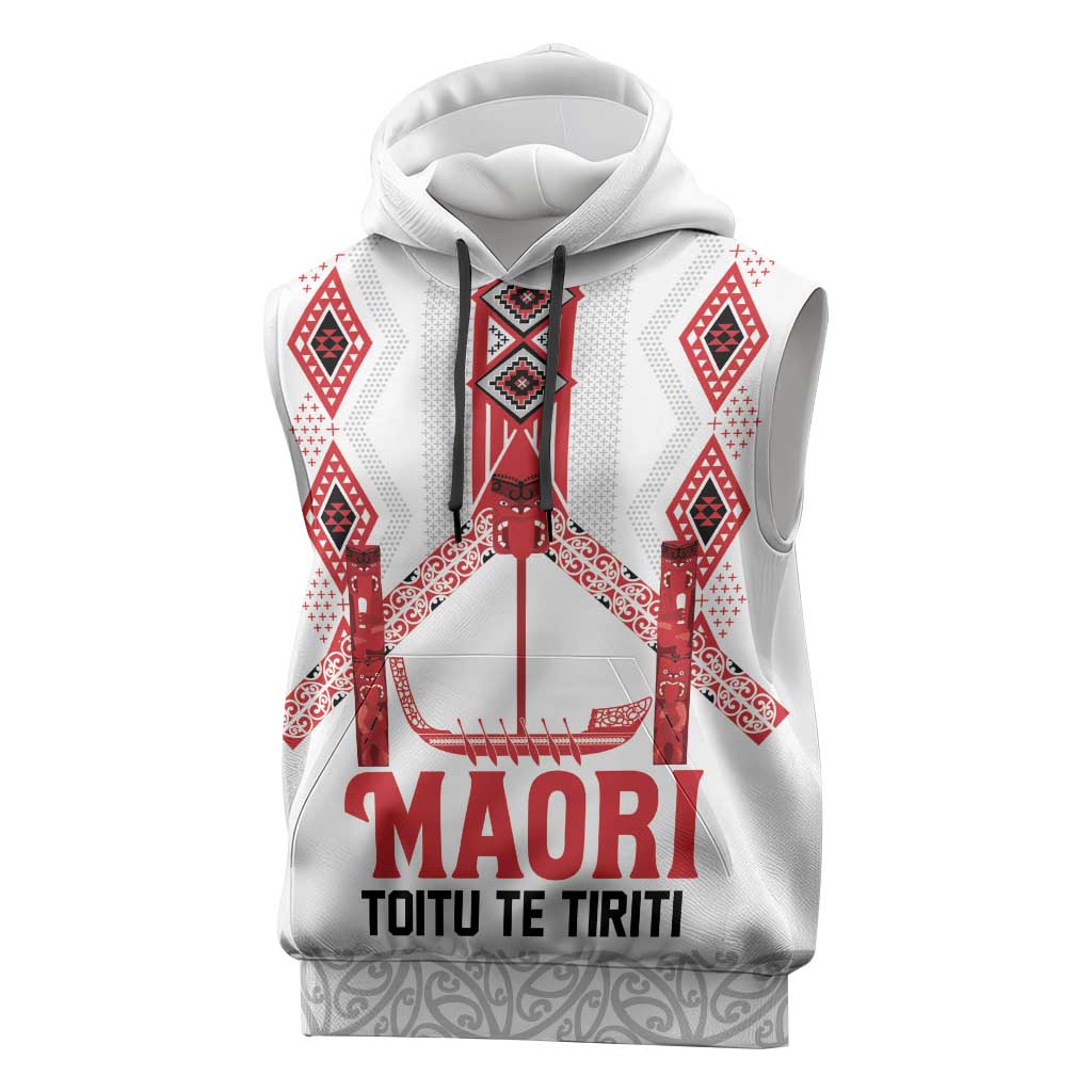 Toitu Te Tiriti Waitangi Sleeveless Hoodie White Wharenui House - Aussie Hoodie