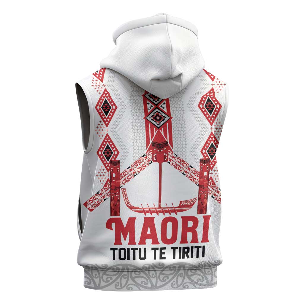 Toitu Te Tiriti Waitangi Sleeveless Hoodie White Wharenui House - Aussie Hoodie