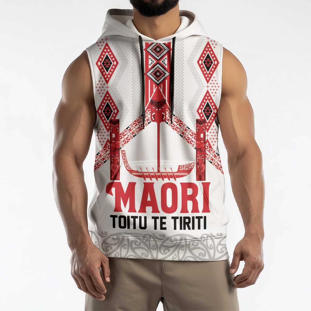 Toitu Te Tiriti Waitangi Sleeveless Hoodie White Wharenui House - Aussie Hoodie