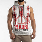 Toitu Te Tiriti Waitangi Sleeveless Hoodie White Wharenui House - Aussie Hoodie