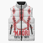 Toitu Te Tiriti Waitangi Sleeveless Puffer Jacket White Wharenui House - Aussie Hoodie