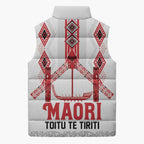 Toitu Te Tiriti Waitangi Sleeveless Puffer Jacket White Wharenui House - Aussie Hoodie