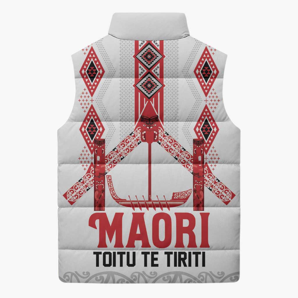 Toitu Te Tiriti Waitangi Sleeveless Puffer Jacket White Wharenui House - Aussie Hoodie