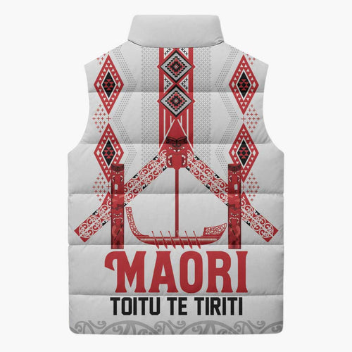 Toitu Te Tiriti Waitangi Sleeveless Puffer Jacket White Wharenui House - Aussie Hoodie