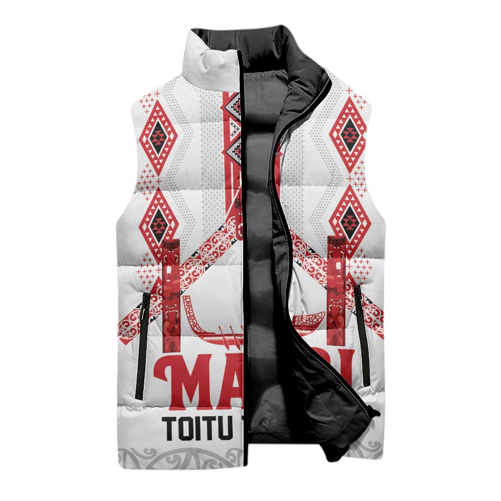 Toitu Te Tiriti Waitangi Sleeveless Puffer Jacket White Wharenui House - Aussie Hoodie