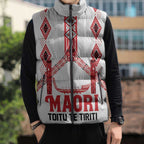 Toitu Te Tiriti Waitangi Sleeveless Puffer Jacket White Wharenui House - Aussie Hoodie