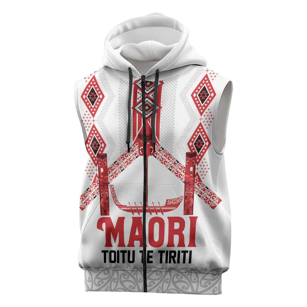 Toitu Te Tiriti Waitangi Sleeveless Zip Hoodie White Wharenui House - Aussie Hoodie