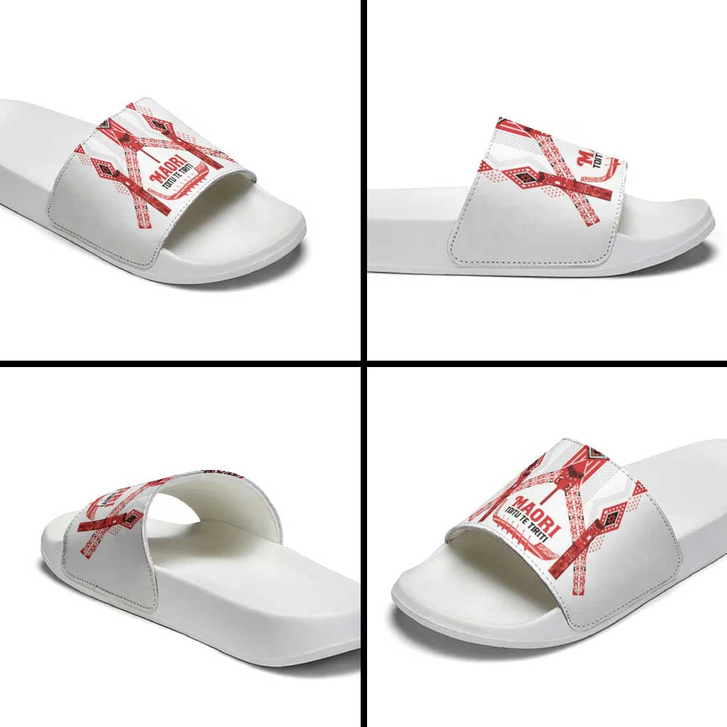 Toitu Te Tiriti Waitangi Slide Sandals White Wharenui House - Aussie Hoodie