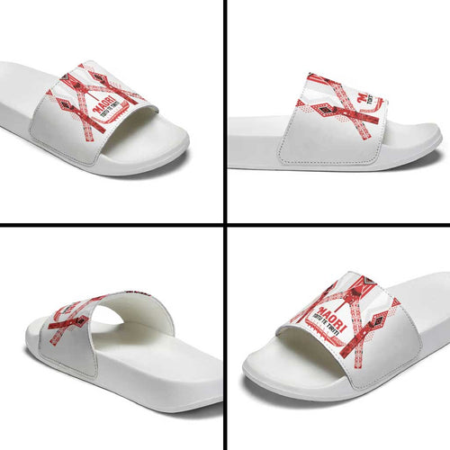 Toitu Te Tiriti Waitangi Slide Sandals White Wharenui House - Aussie Hoodie