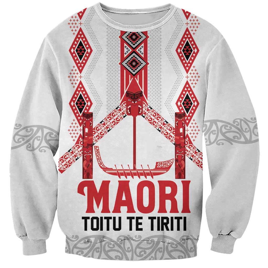 Toitu Te Tiriti Waitangi Sweatshirt White Wharenui House - Aussie Hoodie