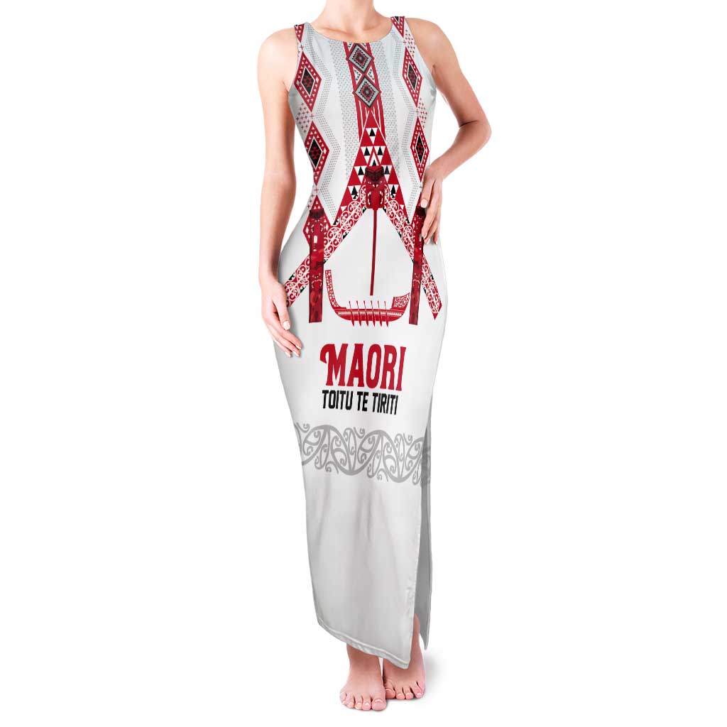 Toitu Te Tiriti Waitangi Tank Maxi Dress White Wharenui House - Aussie Hoodie