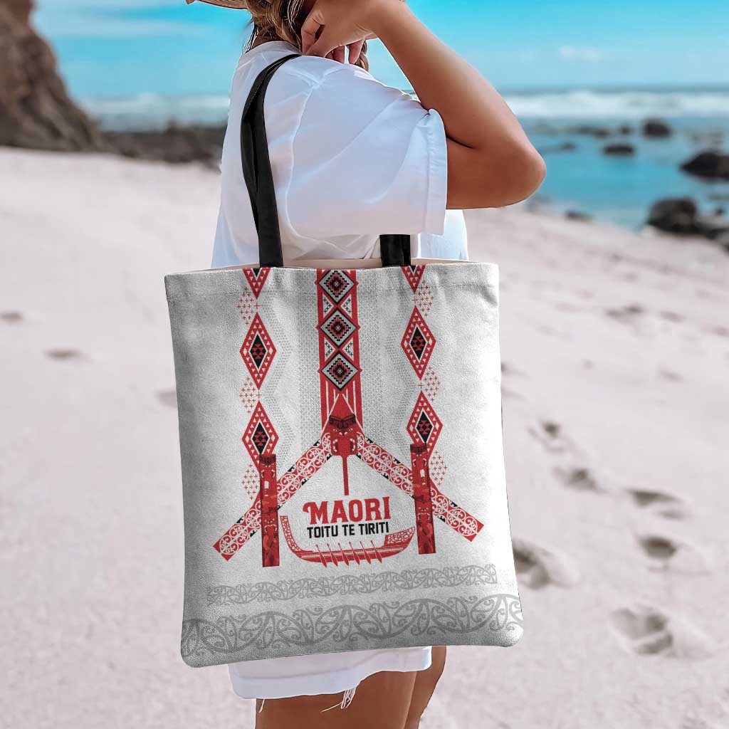 Toitu Te Tiriti Waitangi Tote Bag White Wharenui House - Aussie Hoodie