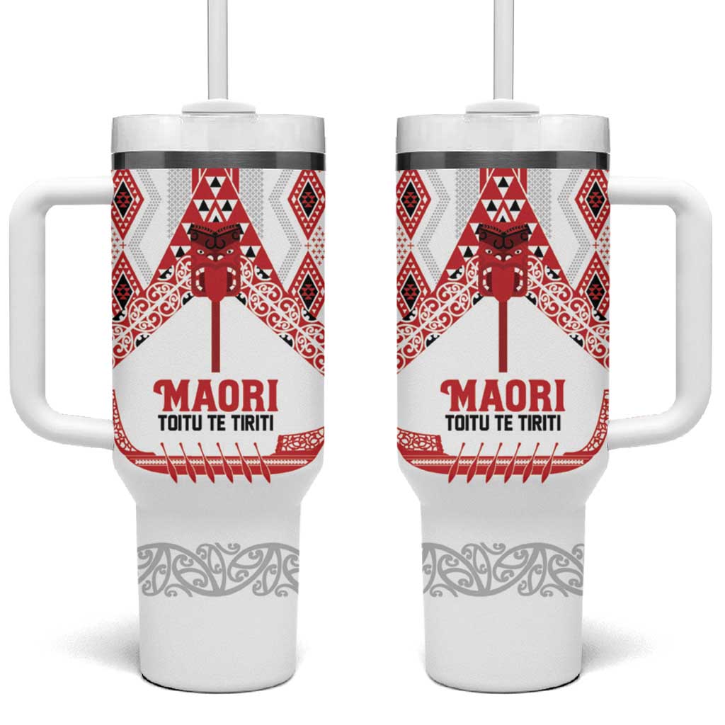 Toitu Te Tiriti Waitangi Tumbler With Handle White Wharenui House - Aussie Hoodie